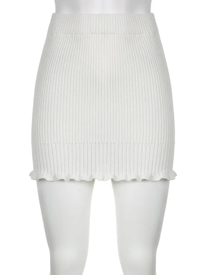 White Knit Pencil Mini Skirt