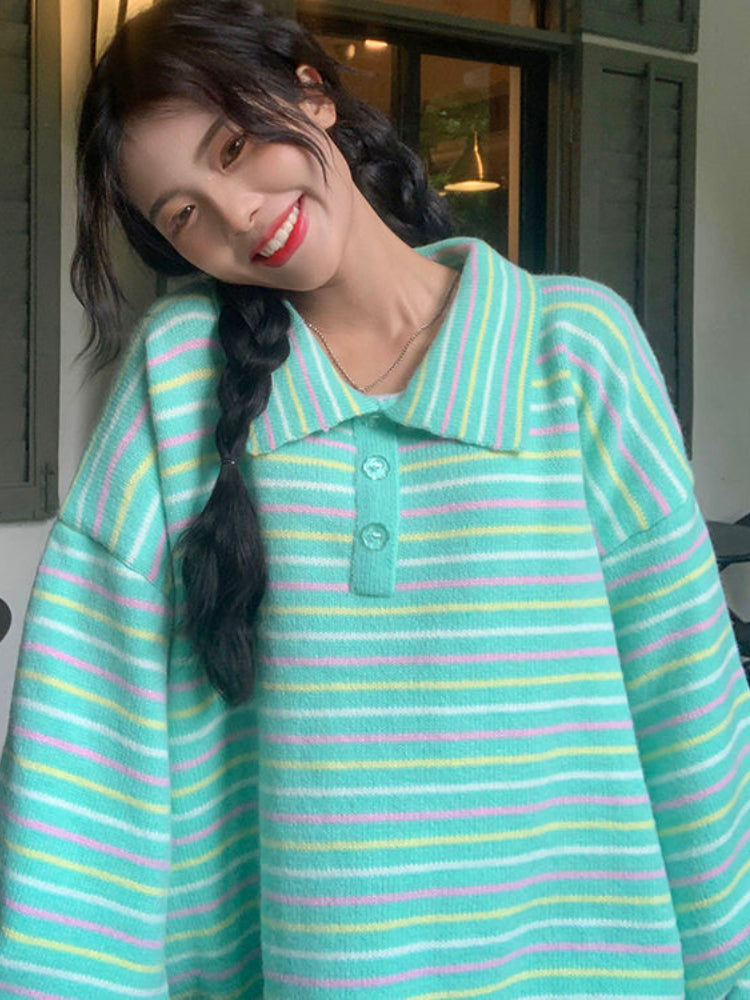 Rainbow Striped Knit Sweater