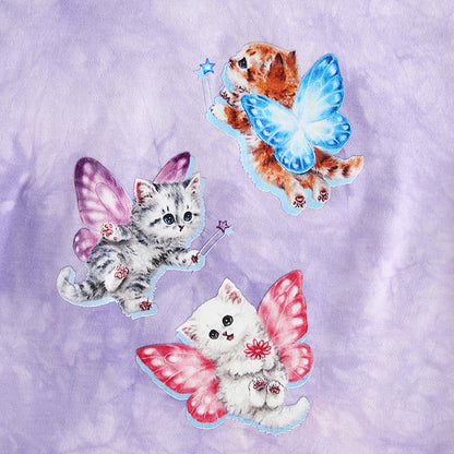 Cute Cat Butterfly Print Purple Sexy Crop Top Tank Short Sleeve Shirt Tee T-shirt Summer Casual E-Girl Kawaii Korean Japanese Harajuku Streetwear