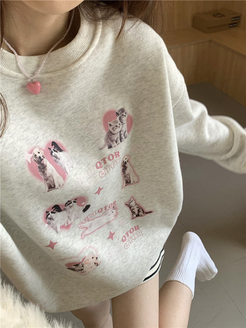 Cat Puppy Print Sweatshirt