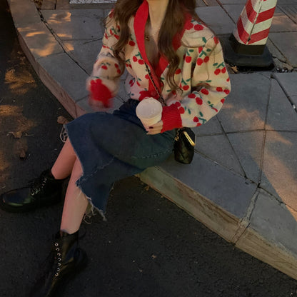 Cherry Print Soft Knit Cardigan