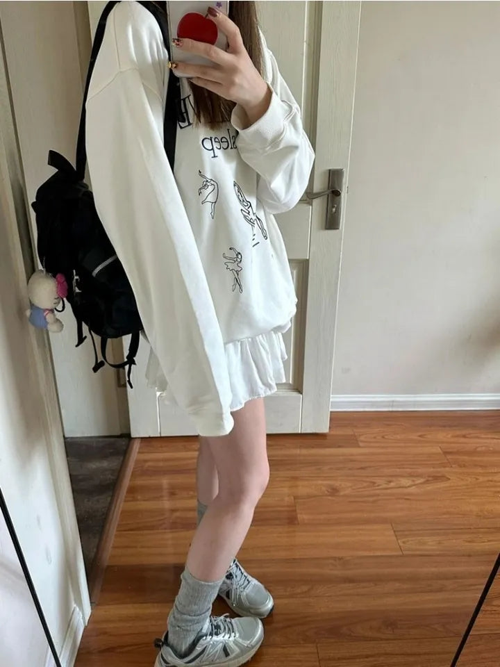 White Ballet Dancer Print Crewneck Sweater
