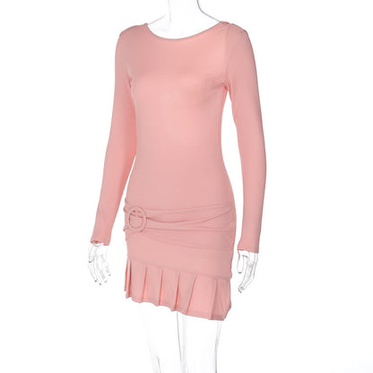 Pink Splice Fold Bodycon Dress