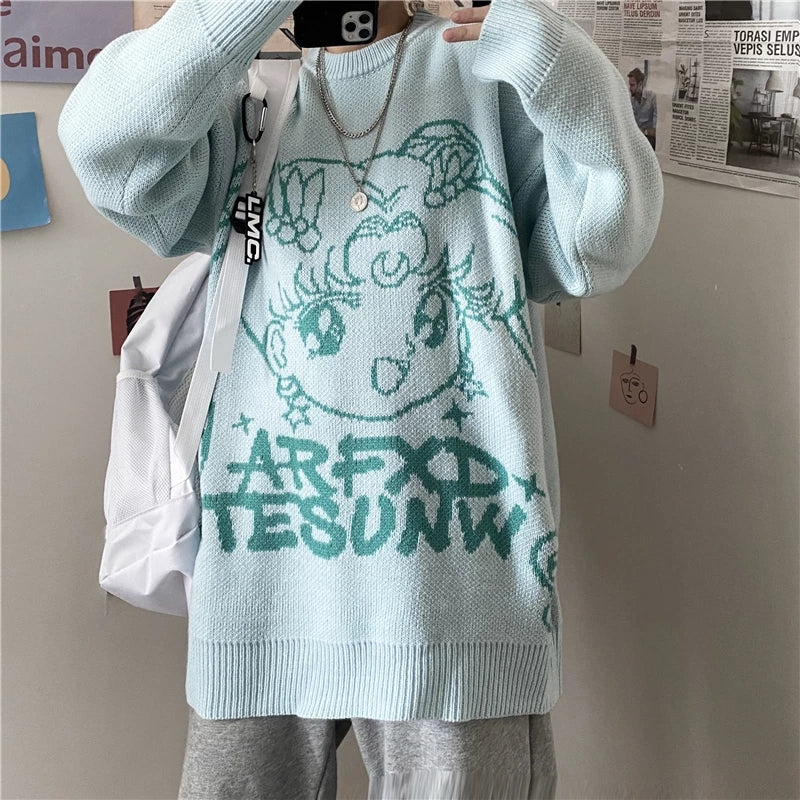 Cute Japanese Anime Girl Knit Long Sleeve Pullover