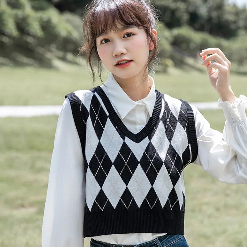 Black & White Lattice Sweater Vest