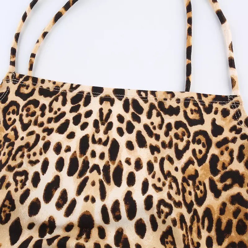 Sexy Leopard Backless Camisole Lace Up Spaghetti Strap Tank Crop Top Bandage Open Back Aesthetic E-Girl Kawaii Korean Japanese Harajuku Streetwear