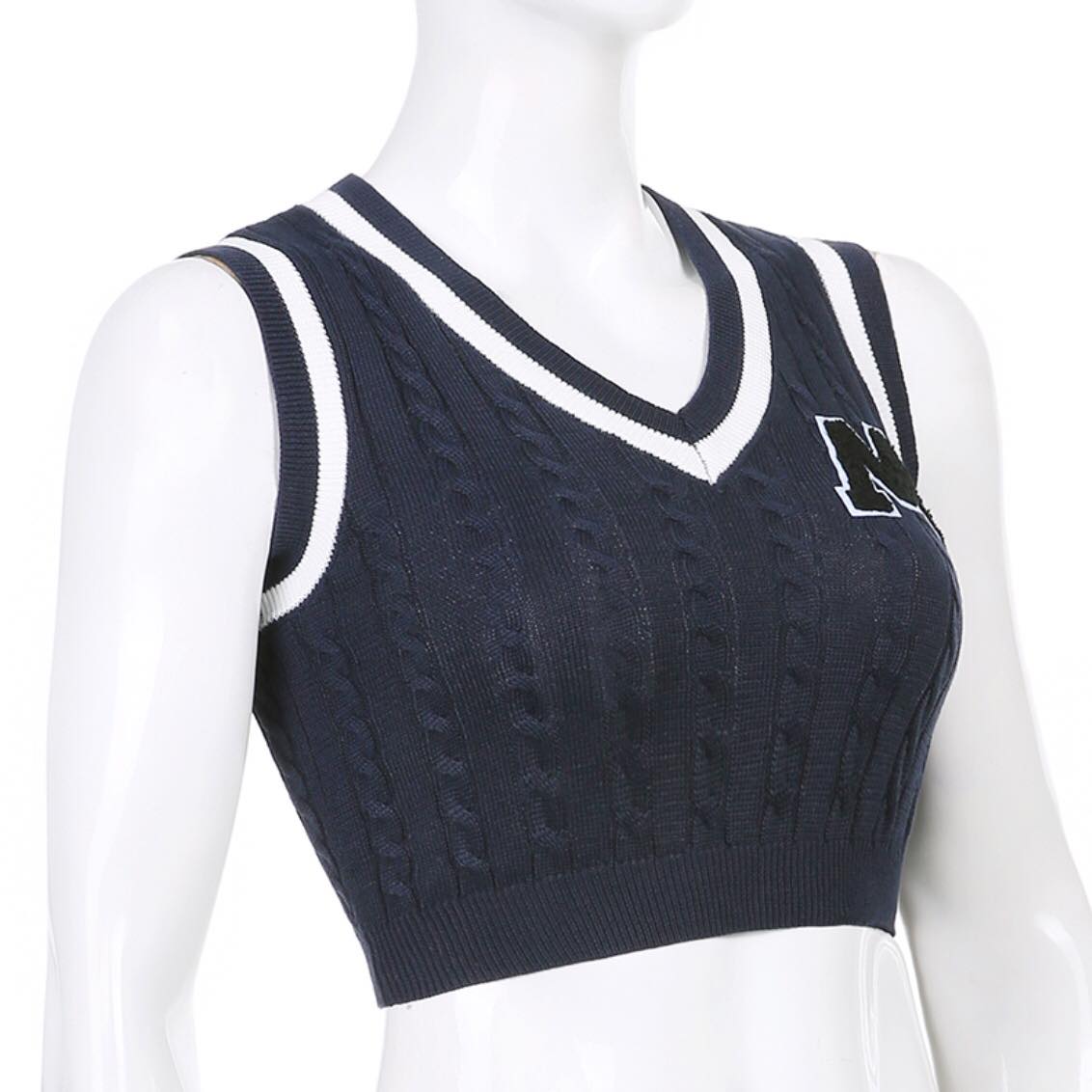 Preppy Letter Print Knit Tank Sweater Vest Sleeveless V Neck Vintage Crop Top Pullover Summer Aesthetic Casual E-Girl Kawaii Korean Japanese Harajuku