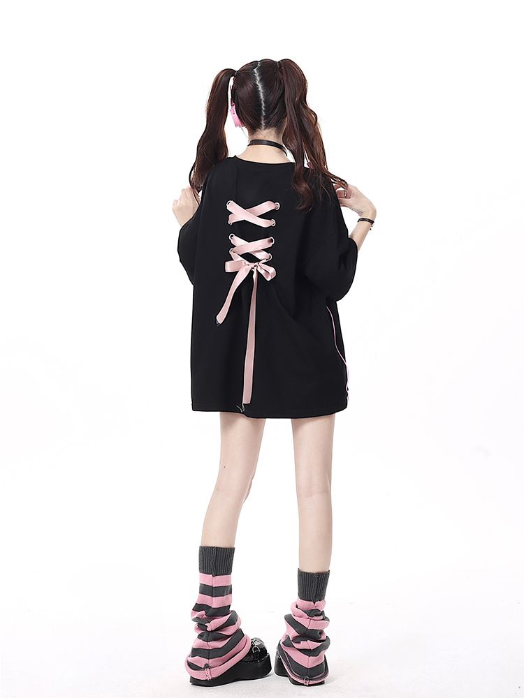 Bow Bandage Oversized Short Sleeve T-shirt