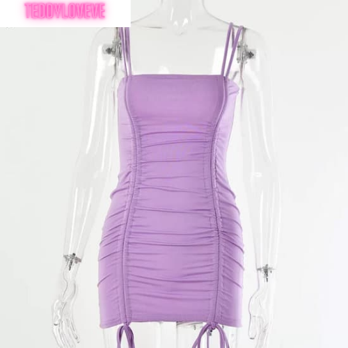 Sexy Purple Cami Strap Drawstring Bandage Bodycon Backless Dress Party Club Summer E-Girl Kawaii Korean Japanese Harajuku Streetwear