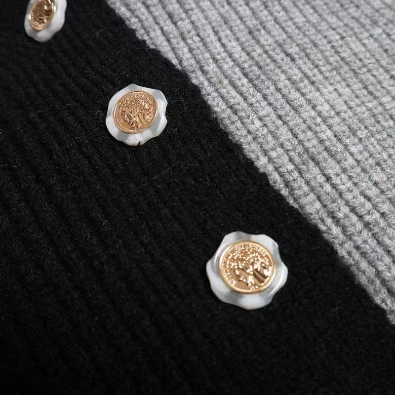 Grey Heart V Neck Patchwork Cardigan