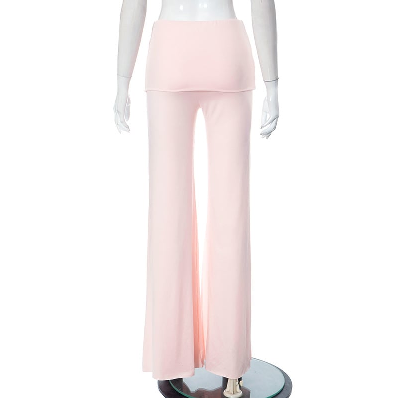 Pink Butterfly Rhinestone Fold Low Rise Flare Pants
