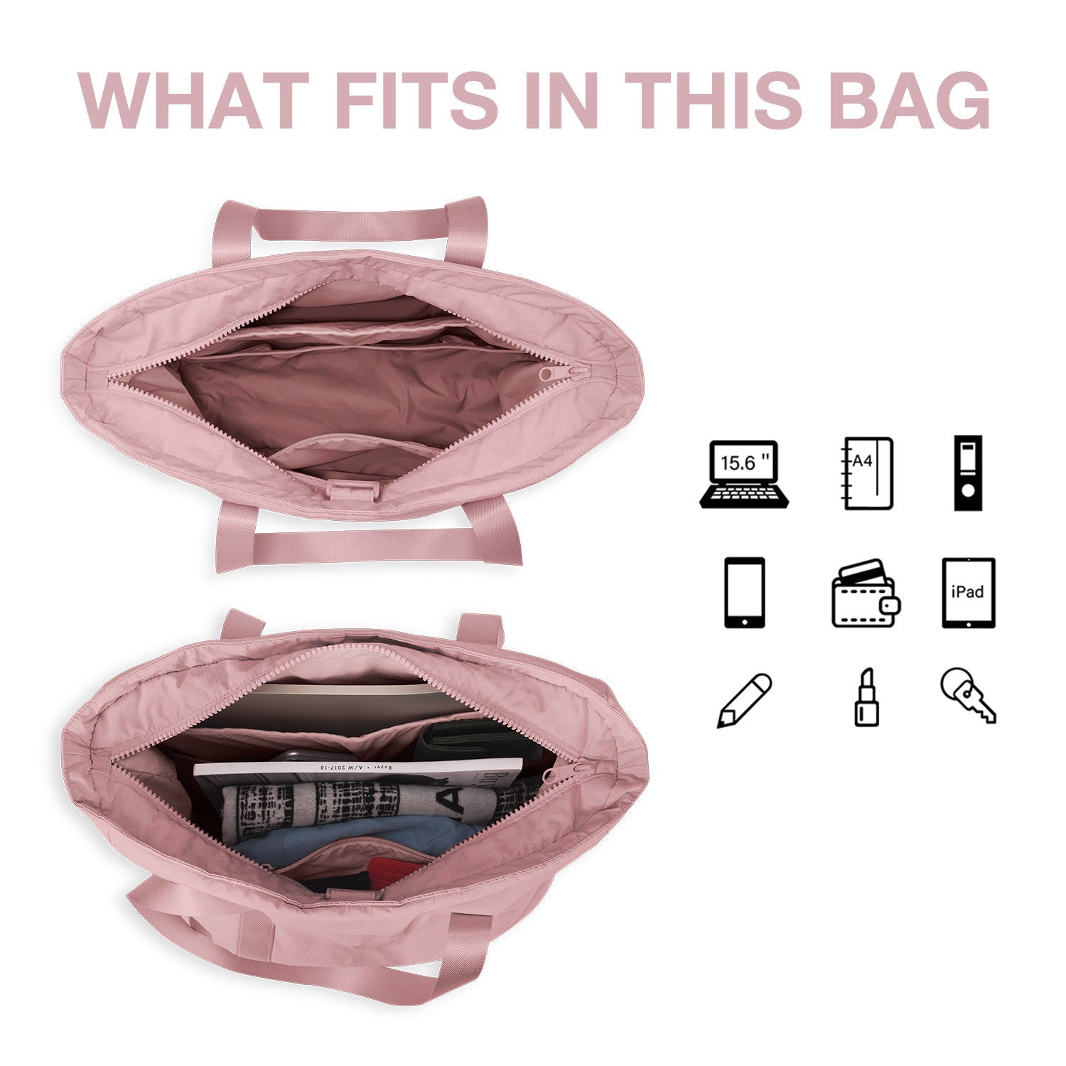 Pink Lightweight Puffy Bucket Tote Bag