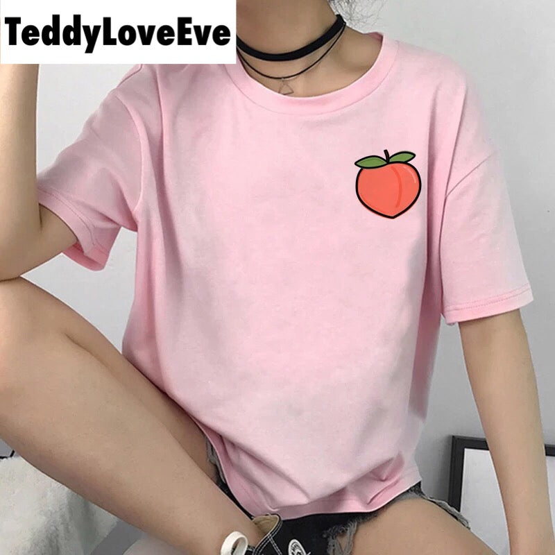 Cute Pink Peach Milk Carton Pastel Print Short Sleeve Shirt Tee T-shirt E-Girl Kawaii Korean Japanese Harajuku Retro Streetwear Aesthetic
