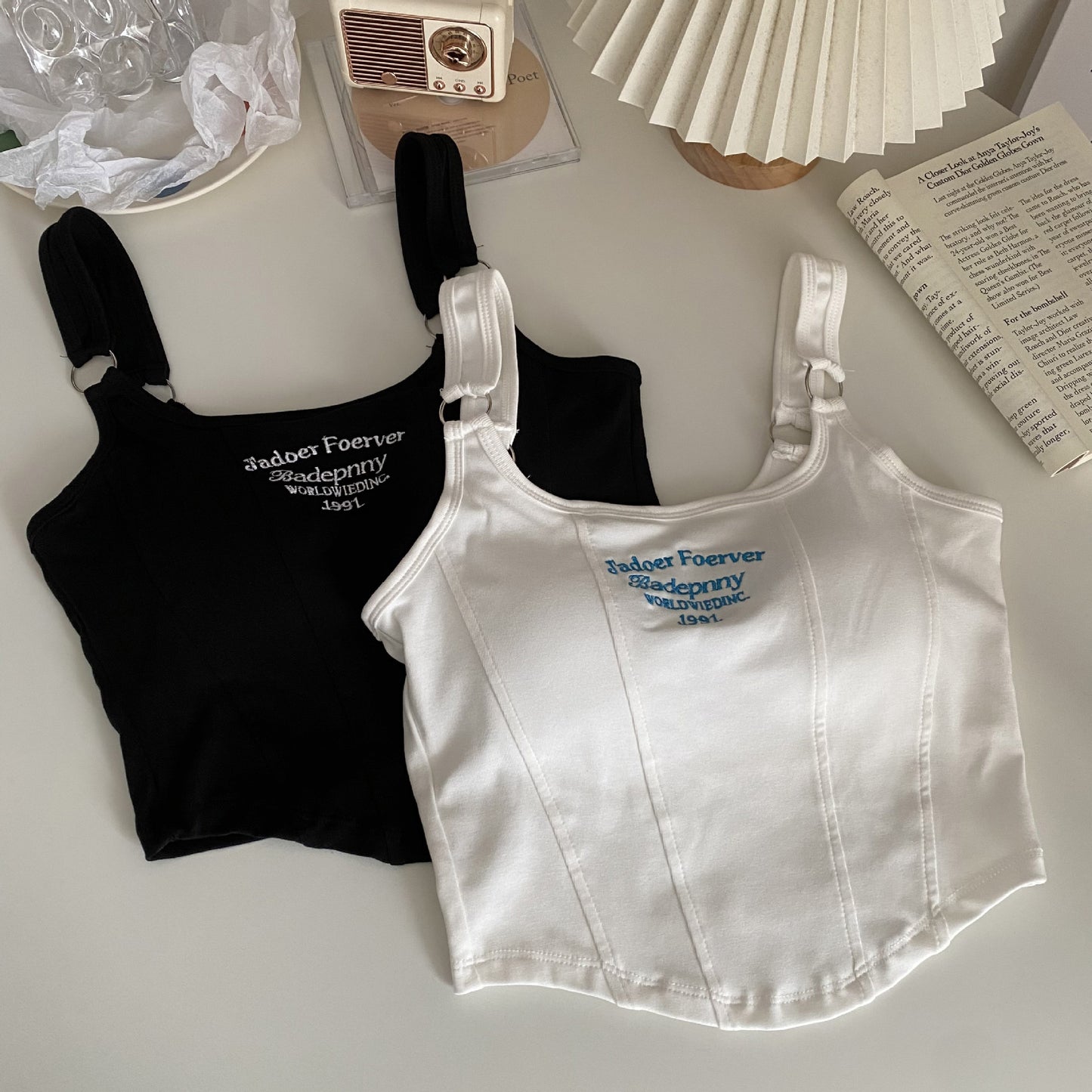 Y2K Letter Embroidery Sleeveless Crop Top