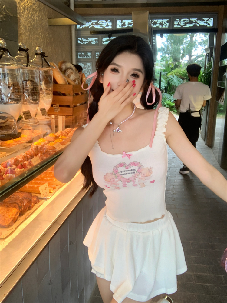 Beige Angel Cupid Bow Print Camisole