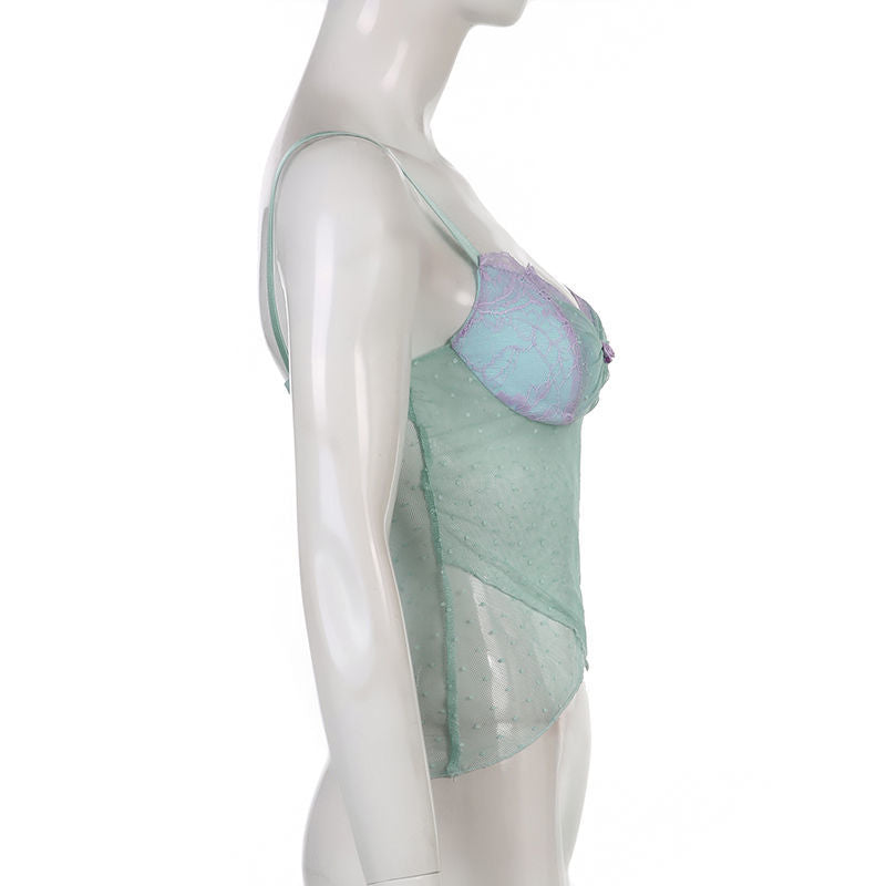 Blue Polka Dot Lace Camisole