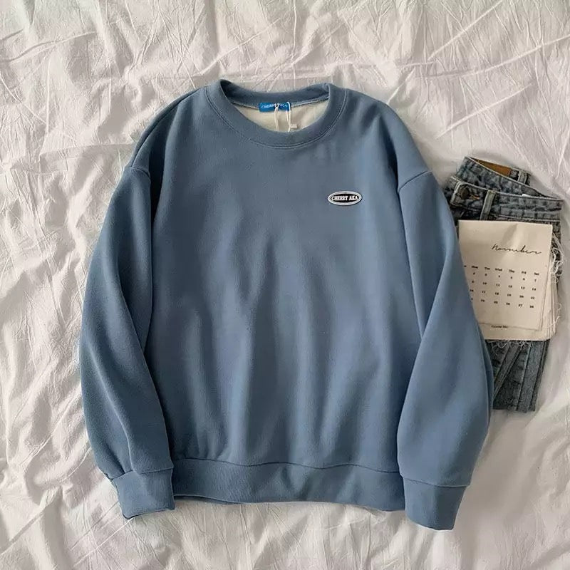 Cute Vintage Velvet Thick Embroidery Oversized Loose Hoodie Sweatshirt Pullover Sweater Casual E-Girl Kawaii Korean Japanese Harajuku Streetwear