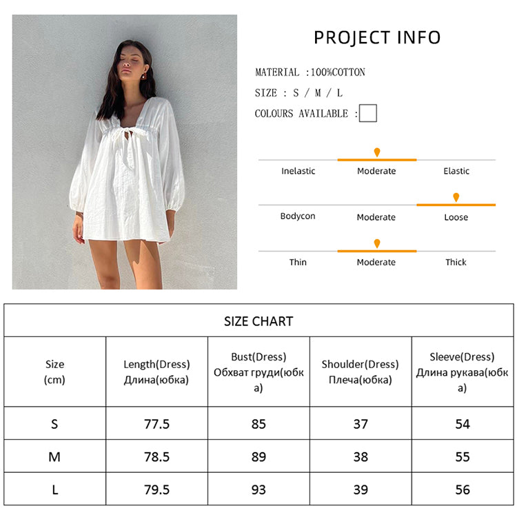 White Cotton Lantern Long Sleeve Dress