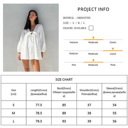 White Cotton Lantern Long Sleeve Dress