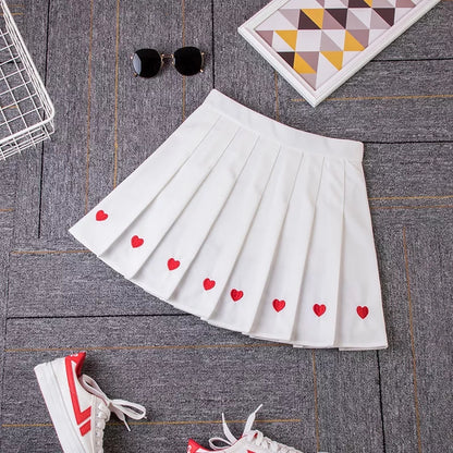 Cute Love Heart Pleated High Waist A-line Mini Skirt Summer Aesthetic Casual E-Girl Kawaii Korean Japanese Harajuku