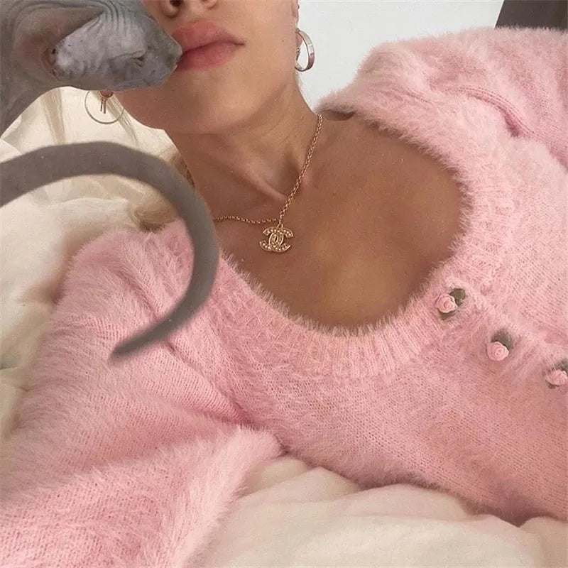 Fluffy Pink Rose Cardigan