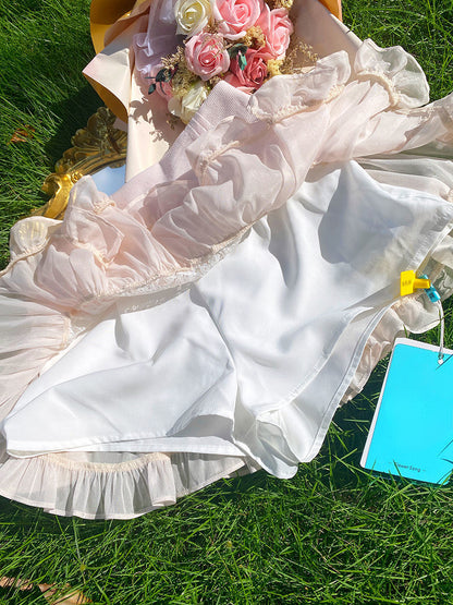 Sweet Lace Ruffle Mesh Fairycore High Waist Mini Skirt