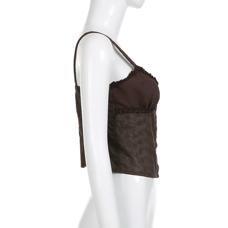 Brown Lace Patchwork Crop Top