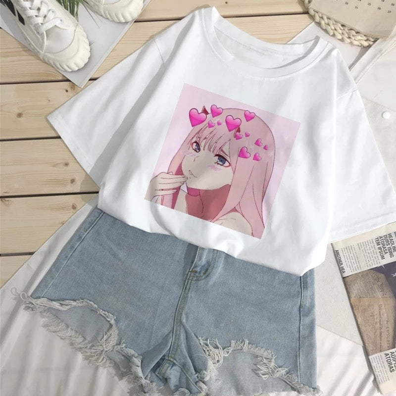 Cute Anime Girl Print Cartoon Graphic Casual Short Sleeve Shirt Tee T-shirt E-Girl Kawaii Korean Japanese Harajuku Chinese Retro Streetwear Aesthetic