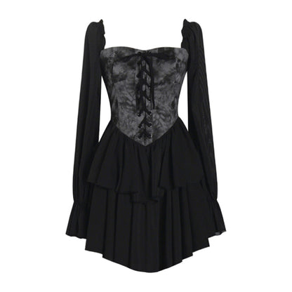 Black Floral Corset Long Sleeve Dress