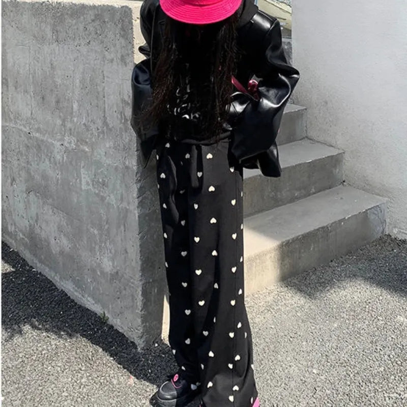 Black Heart Loose High Waist Pants