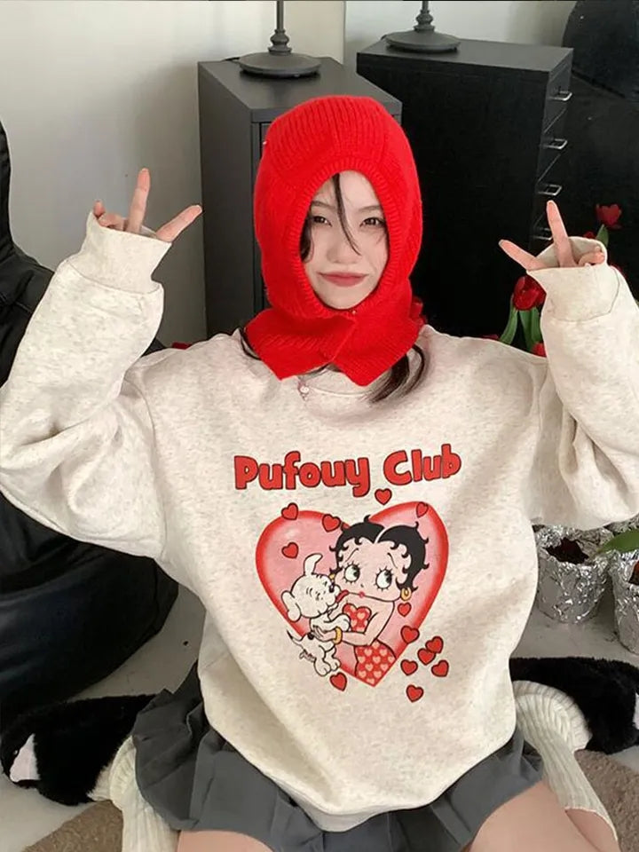 Lady Cartoon Print Sweatshirt