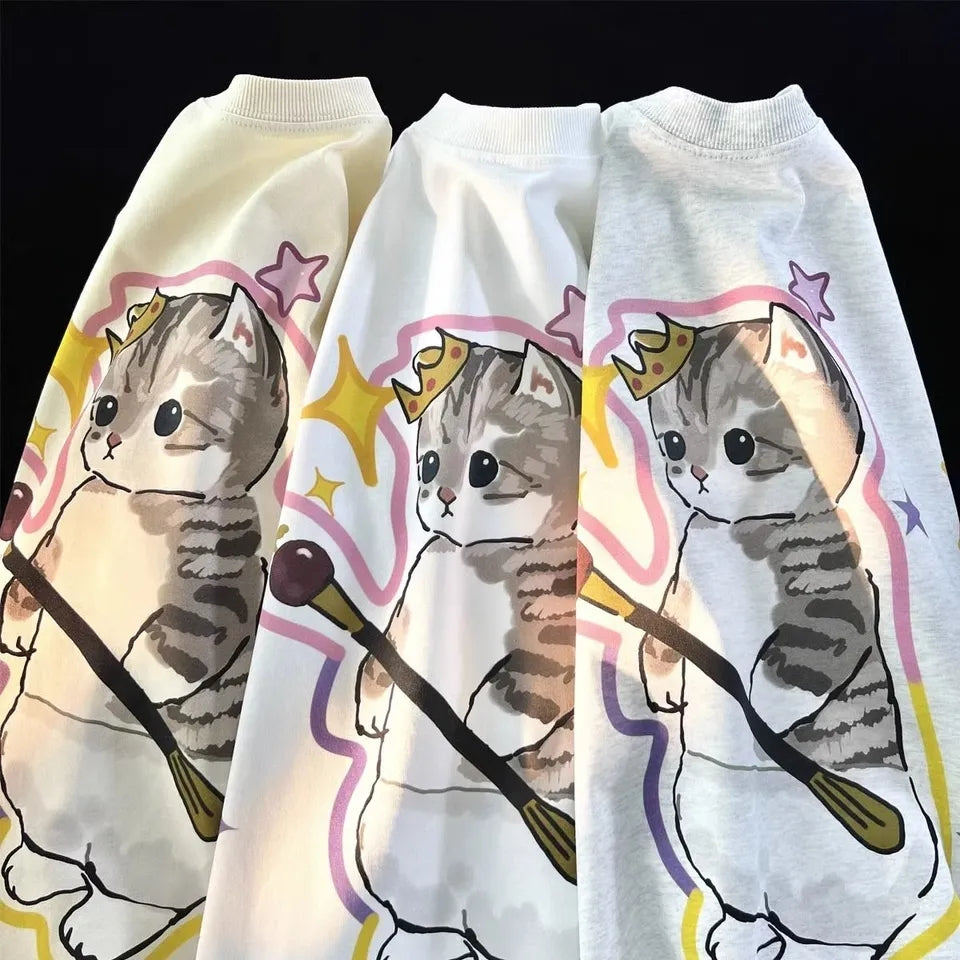 Cat Crown Print Short Sleeve T-shirt