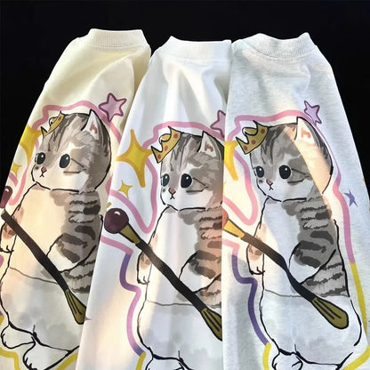 Cat Crown Print Short Sleeve T-shirt