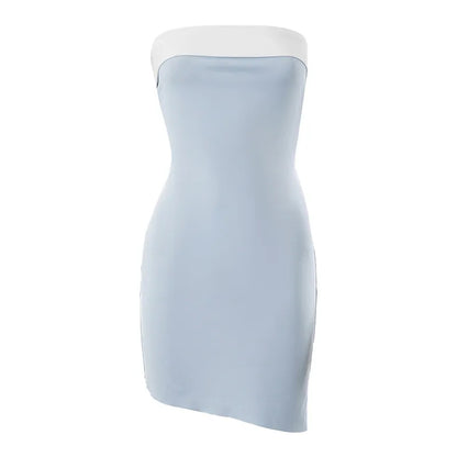 Blue & White Patchwork Strapless Dress