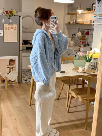 Blue Knit Loose Cardigan