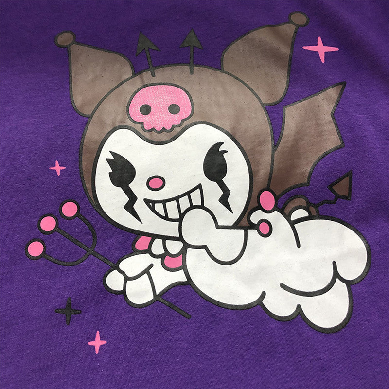 Cute Purple Devil Demon Print Anime Cartoon Casual Oversized Long Sleeve Tee Shirt T-shirt Top E-Girl Kawaii Korean Japanese Harajuku Streetwear