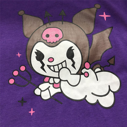 Cute Purple Devil Demon Print Anime Cartoon Casual Oversized Long Sleeve Tee Shirt T-shirt Top E-Girl Kawaii Korean Japanese Harajuku Streetwear