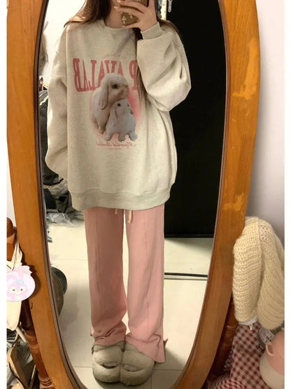 Rabbit Print Crew Neck Sweatshirt