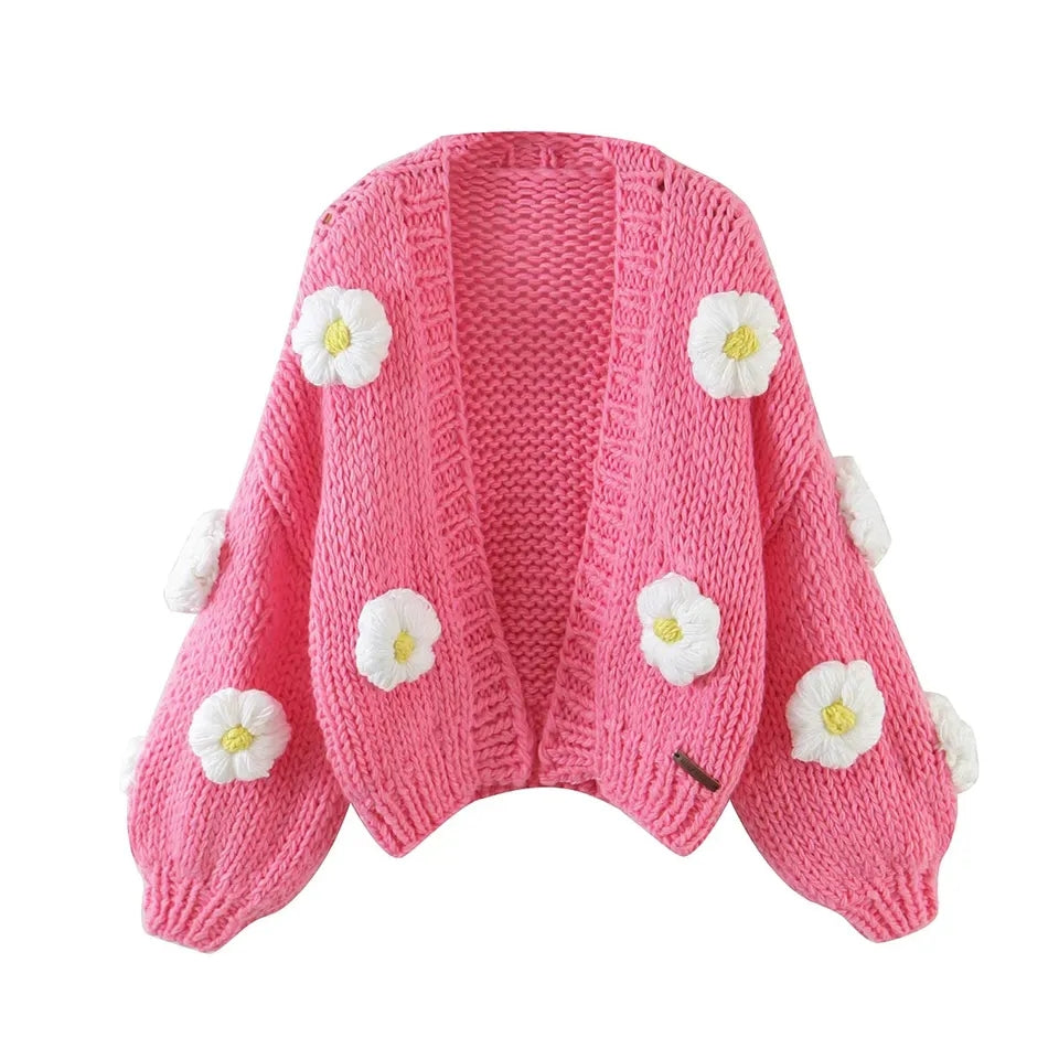3D Flower Crochet Knit Cardigan