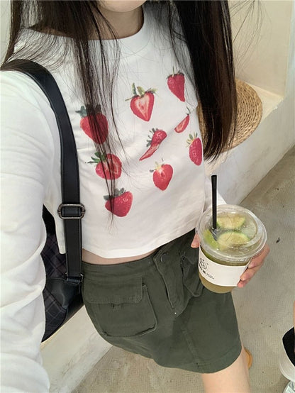 Strawberry Print Long Sleeve T-shirt