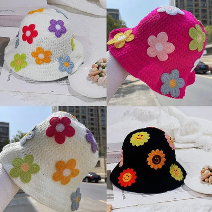 Flower Knit Bucket Hat