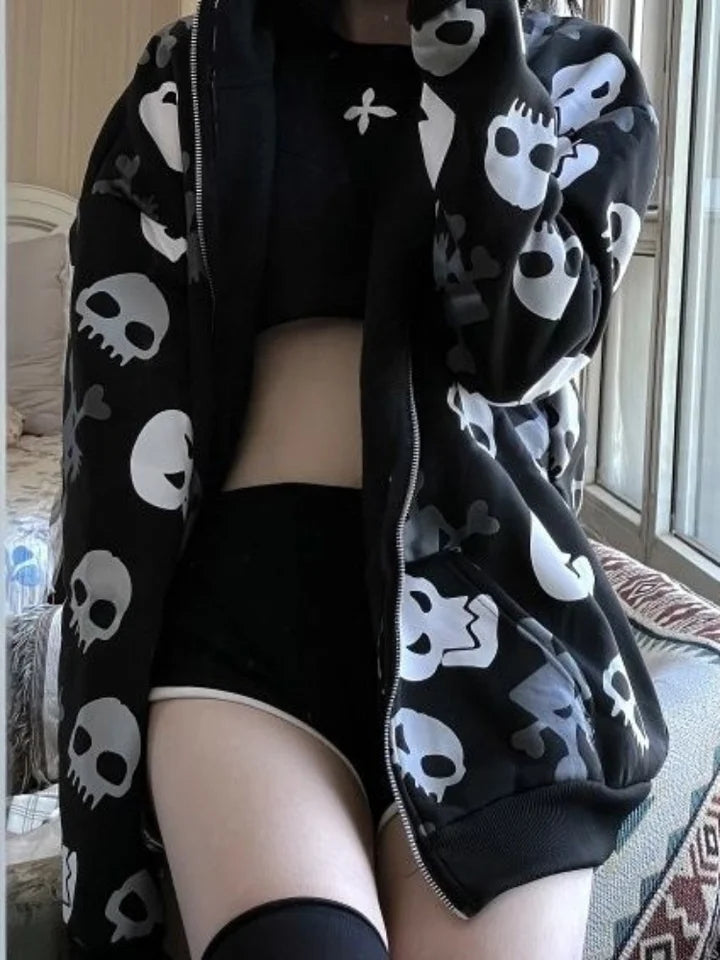 Black Skull Punk Zipper Hoodie