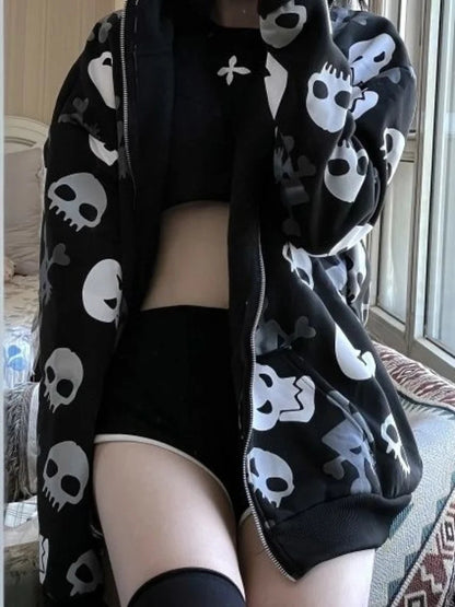 Black Skull Punk Zipper Hoodie