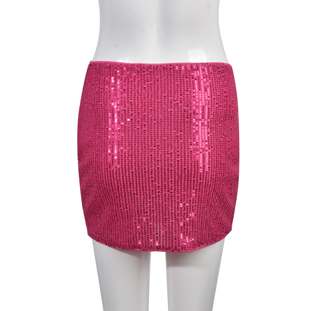 Pink Sequin Lace Up Mini Skirt