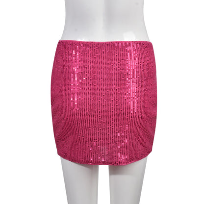 Pink Sequin Lace Up Mini Skirt