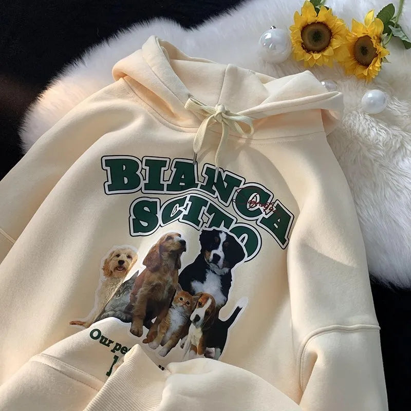 Dog Print Long Sleeve Hoodie