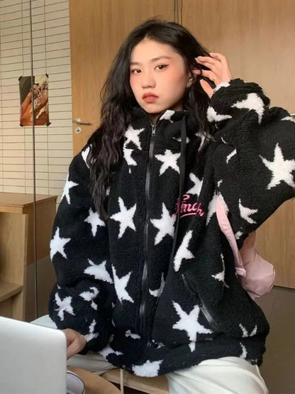 Star Print Pink Zipper Jacket