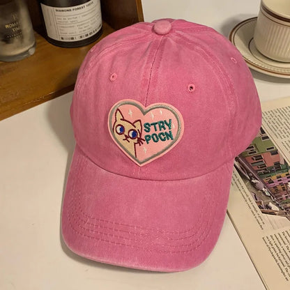 Pink Cat Heart Embroidery Baseball Hat