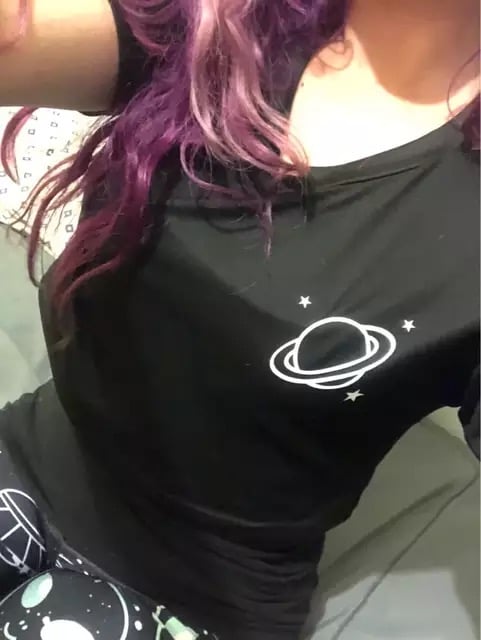 Black Planet Star Print Casual Summer Crop Top Short Sleeve Tee Shirt T-shirt Top E-Girl Kawaii Korean Japanese Harajuku Streetwear