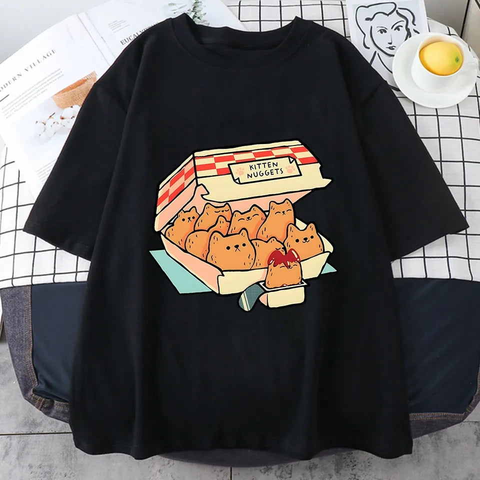 Kitten Nugget Print Short Sleeve T-shirt